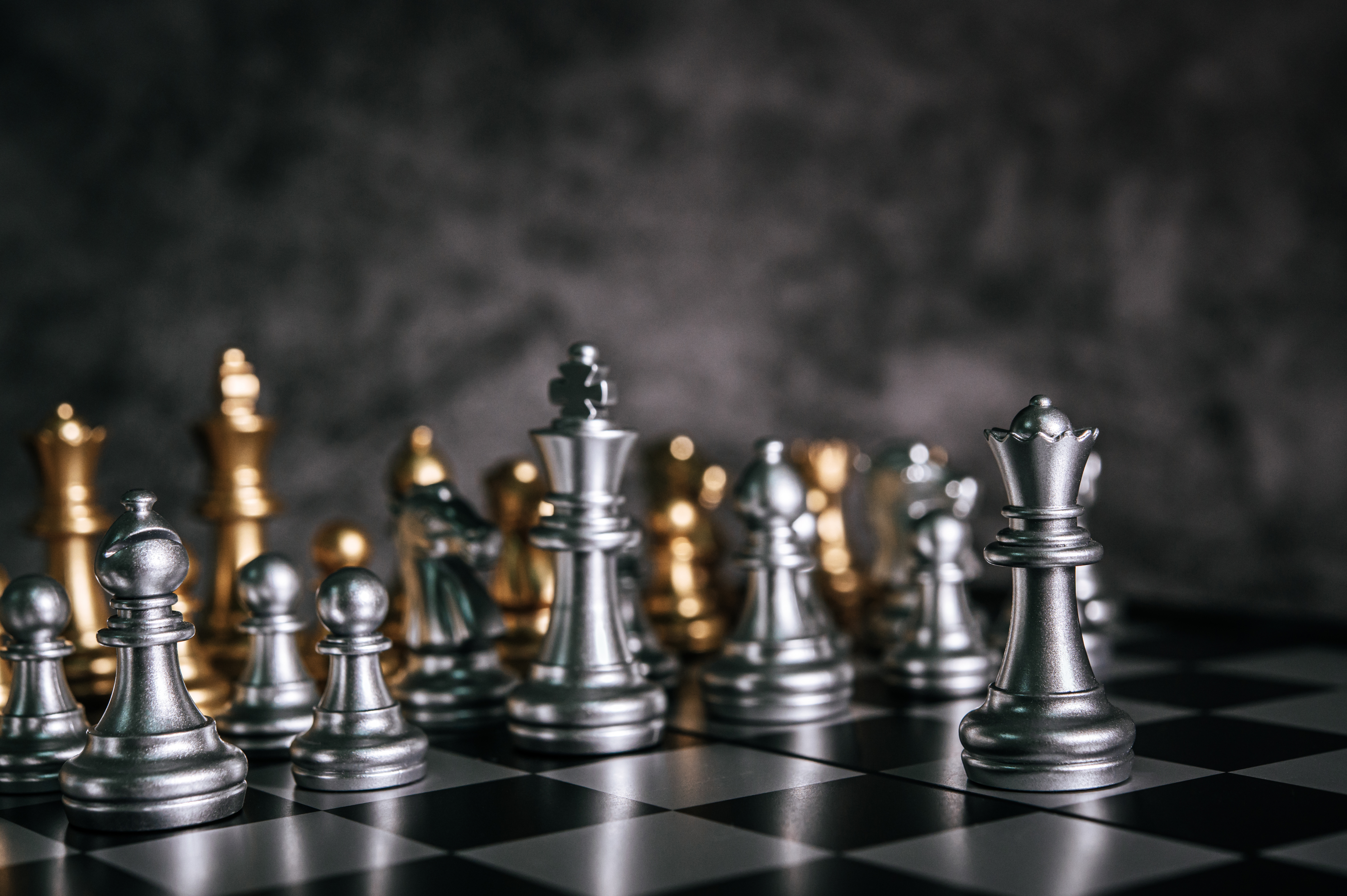 gold silver chess chess board game business metaphor leadership concept